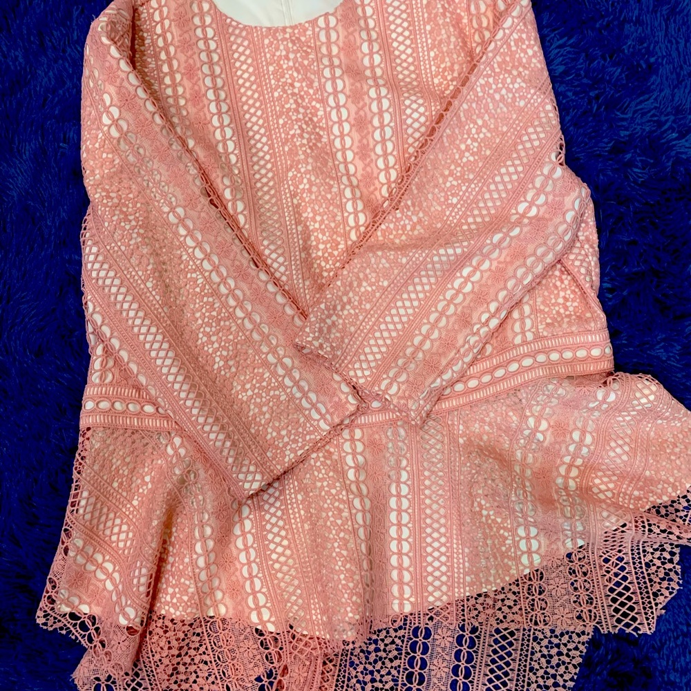 White shirt with pink lace top